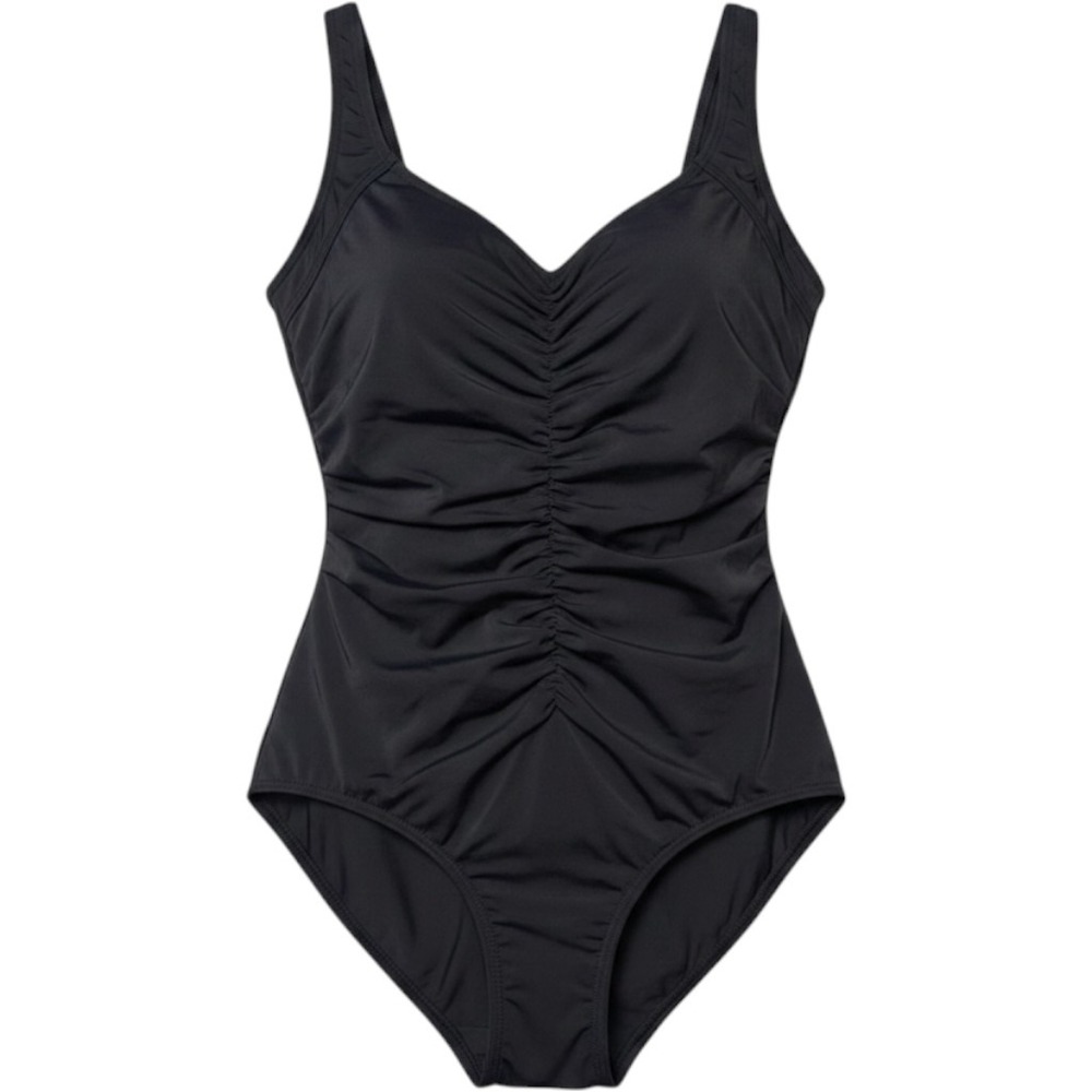 Le Cove Womens Ruched One Piece Swimsuit Black Size 16 Scoop Neck Wide Strap